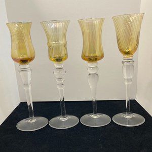 Set of 4 Amber Iridescent Cordial Liqueur Stems